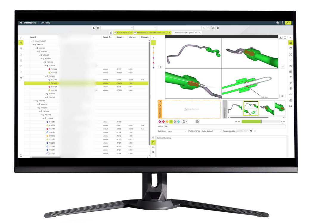 User interface of the Quality Monitor
